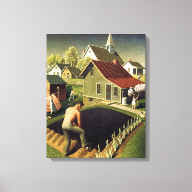 Em Tela Grant Wood - Impressão Primavera na Cidade (Frente)