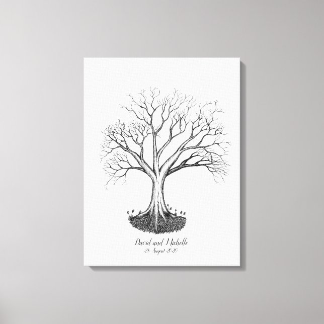 Em Tela Guestbook de Árvore Impressão Digital de Casamento (Frente)