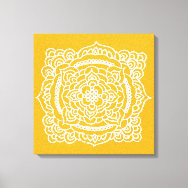 Em Tela Impressão Amarelo de Ornamento de Traceração Branc (Frente)