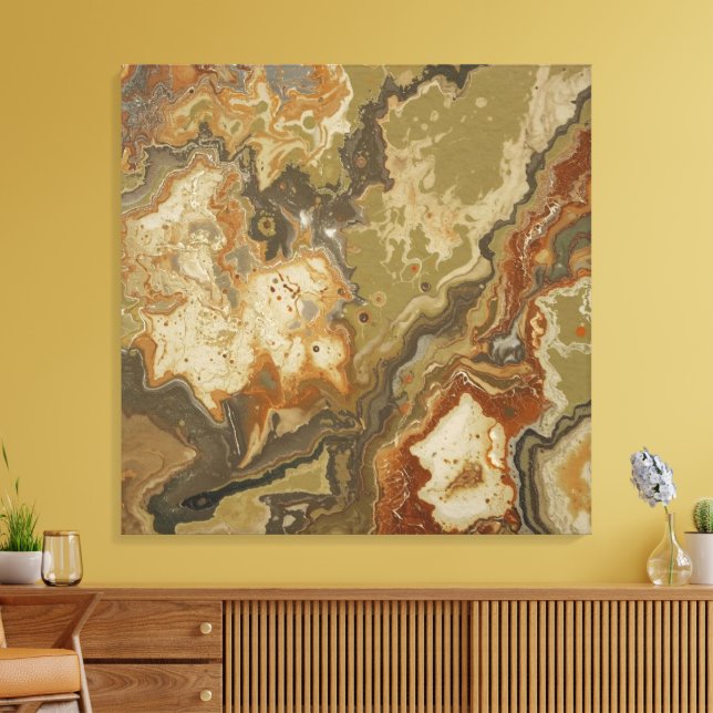 Em Tela Impressão Âmbar Verde Oliva Abstrato Rústico (Insitu(Sala de estar))