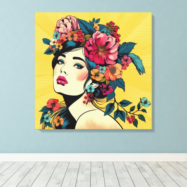 Em Tela Impressão Artística de Mulher com Coroa de Flores  (Insitu(piso de madeira))