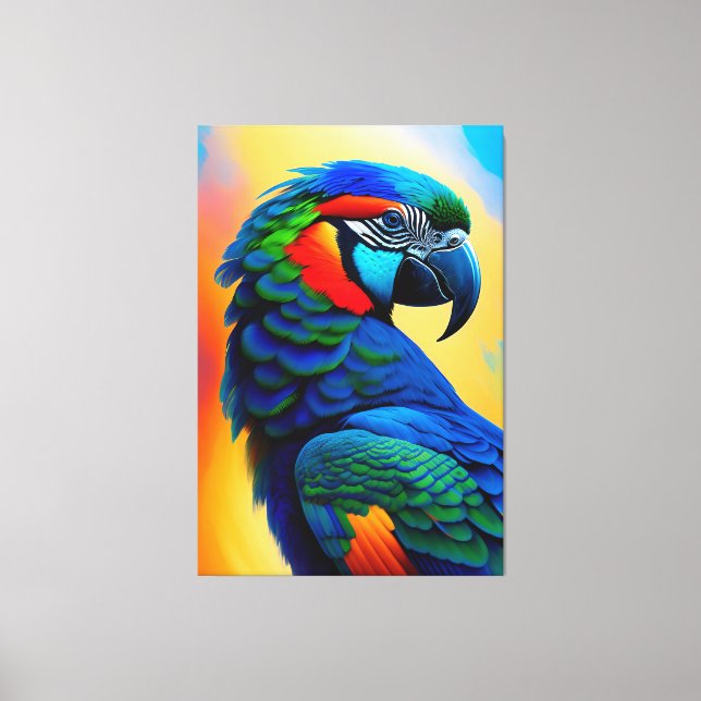 Em Tela Impressão Colorida de Pássaro de Macaw (Frente)