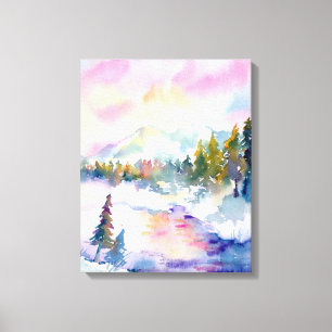 Em Tela Impressão da montanha da neve da aguarela