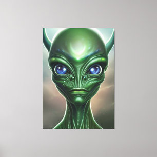 Em Tela Impressão de Alienígenas Verde Galáctica