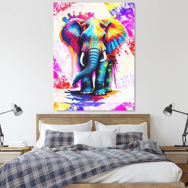 Em Tela Impressão de Arte de Muro de Elefante Colorida - V (Insitu(Quarto))