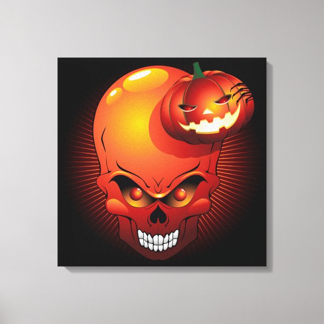 Em Tela Impressão de Caveira e Abóbora do Halloween (Frente)