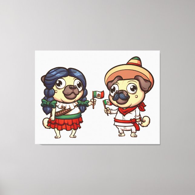Em Tela Impressão de Cinco de Mayo Pugs (Frente)