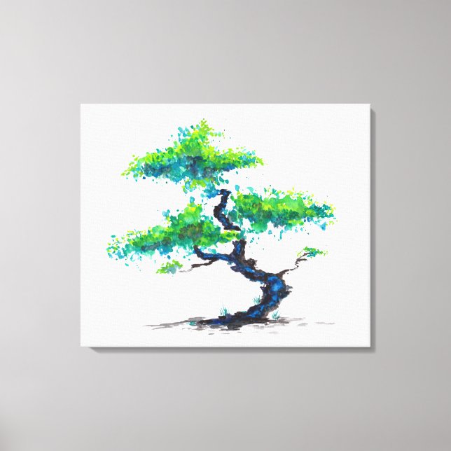 Em Tela Impressão de Cor de Água do Bonsai (Frente)