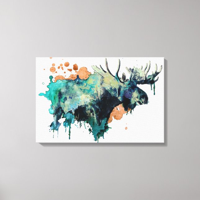 Em Tela Impressão de Moose de Aquarela (Frente)