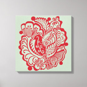 Em Tela Impressão de Pássaros no Jardim (Vermelho no Sábio