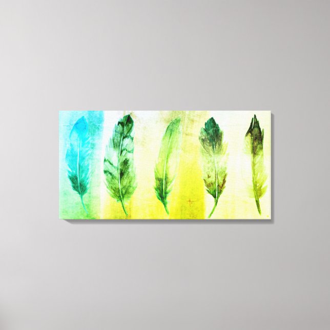 Em Tela Impressão de Penas de Aquarela Verde (Frente)