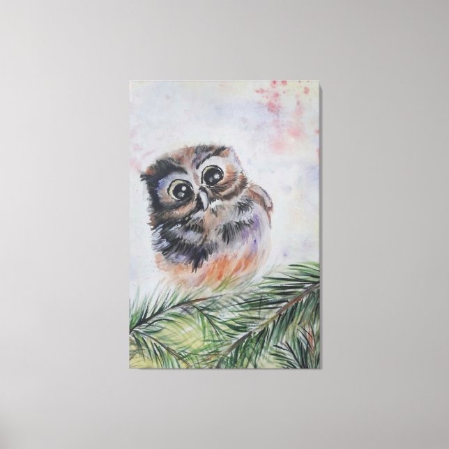 Em Tela Impressão de Pequena Coruja - Pintura de Aquarela (Frente)