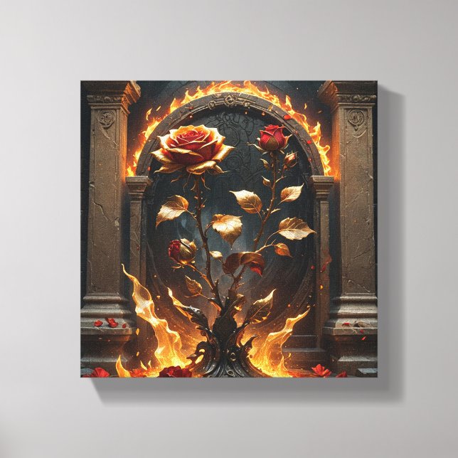 Em Tela Impressão de Rosas de Fiery Ouro - Fantasia Gótica (Frente)