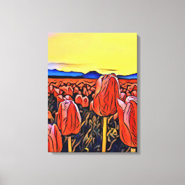 Em Tela Impressão de Tulipas Vermelhas de Campo de Pintura
