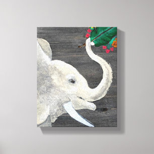 Em Tela Impressão do Elefante Original com Pintura de Flor