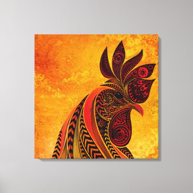 Em Tela Impressão do Rooster Retrato Faux (Frente)