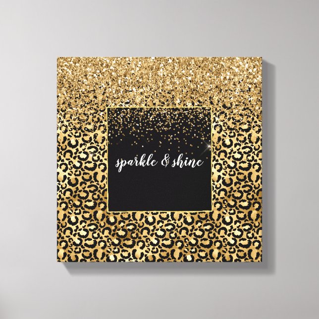 Em Tela Impressão Dourada de Leopardo Preto Glam (Frente)