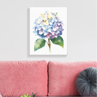 Em Tela Impressão Floral Aquarela de Hortênsia Azul