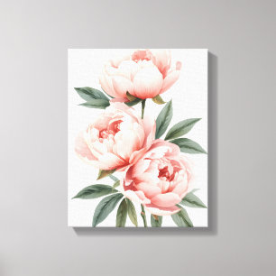 Em Tela Impressão Floral Aquarela de Peônias Rosa Bege