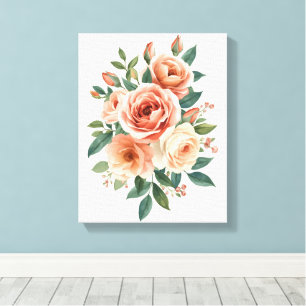 Em Tela Impressão Floral Aquarela de Rosas Rosa Corado