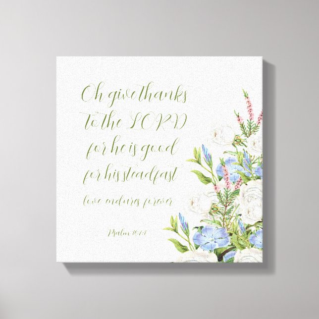 Em Tela Impressão Floral Psalm 107:1 (Frente)