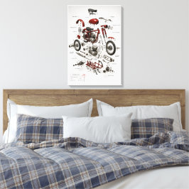Em Tela Impressão Técnica Explodida de Motocicleta Vintage