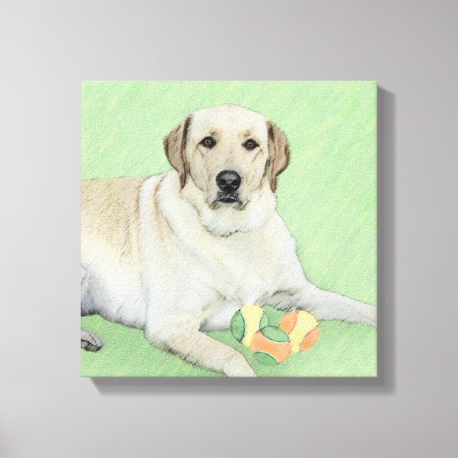 Em Tela Labrador Amarelo - Impressão de Retriever e Tênis (Frente)