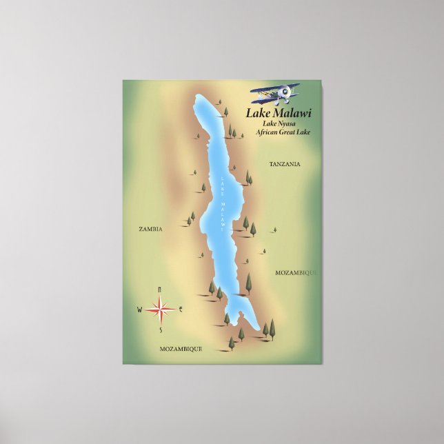 Em Tela Lago Malawi, impressão de mapa de poster de viagen (Frente)