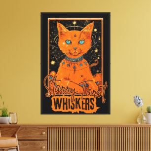 Em Tela Laranja Cat Tarot Magic   Impressão de Arte Cósmic