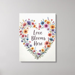 Em Tela Love Blooms Here Floral Heart Impressão