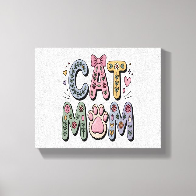 Em Tela Mãe de Gato Floral com Impressão de Pata (Frente)