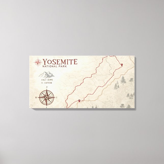 Em Tela Mapa de Trilhas de Yosemite Impressão (Frente)