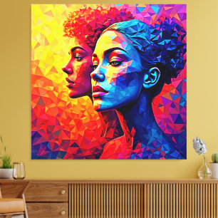 Em Tela Mosaico de Rostos Vibrantes Impressão Abstrata