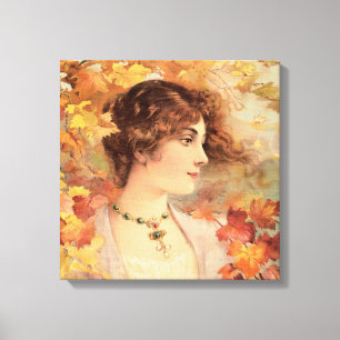 Em Tela Mulher de Outono Art Nouveau Impressão Folhagem Do
