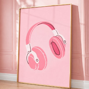 Em Tela Pastel Beats: Impressão de Fones de Ouvido Rosa