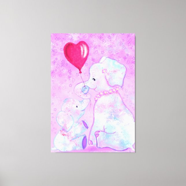Em Tela Pintura de Impressão da Mãe Elefante e Bebê (Frente)