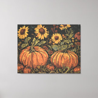 Em Tela Pumpkins Russo e Girassóis - Impressão de outono