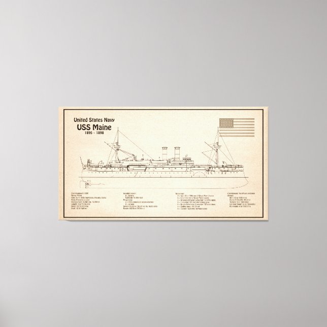 Em Tela USS Maine - Planos de Impressão Blueprint de Entre (Frente)