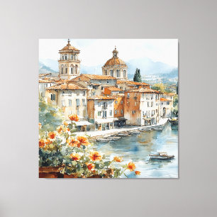 Em Tela Vintage Italiano Amalfi Coast Watercolor Impressão