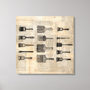 Em Tela Vintage Paintbrushes Paint Paint Impressão