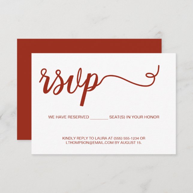 Email de Script Chic RSVP Reservado Casamento de S (Frente/Verso)