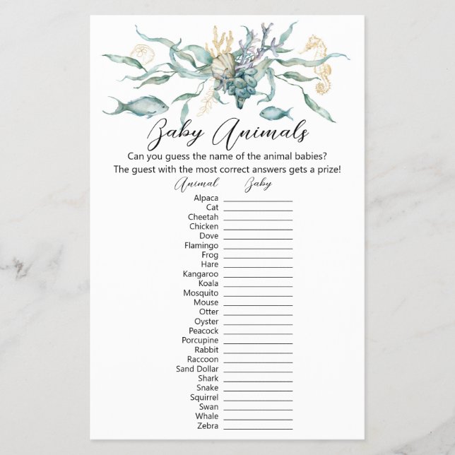 Embaixo do cartão de caça para bebês do mar (Frente)