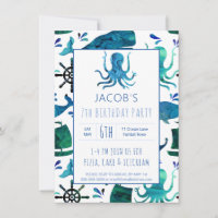 Embaixo do Sea Watercolor Kids Octopus Birthday