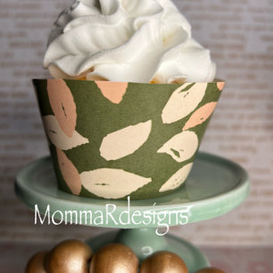 Embalagem de Cupcake LEAF, pêssego, verde e bege