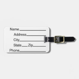 Embalagem traseira e etiqueta de bagagem com corre