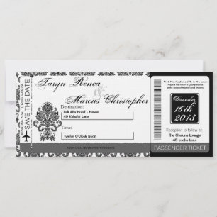 Embarque Linen Casamento Convite Damask Blac