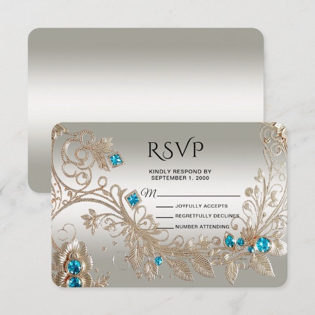 Embelação da placa RSVP de Pedras Azuis Douradas (Frente/Verso)