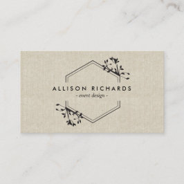 Emblem de ornamentado e folha em linen Cartão de v