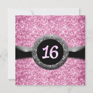 Emblema de Fita Sweet 16 Brilho Rosa Convite