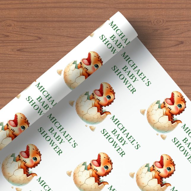 Embreve Nascimento Bebê Dino Papel de Presente Chá (Hatching Soon Baby Dino Wrapping Paper Shower Theme)